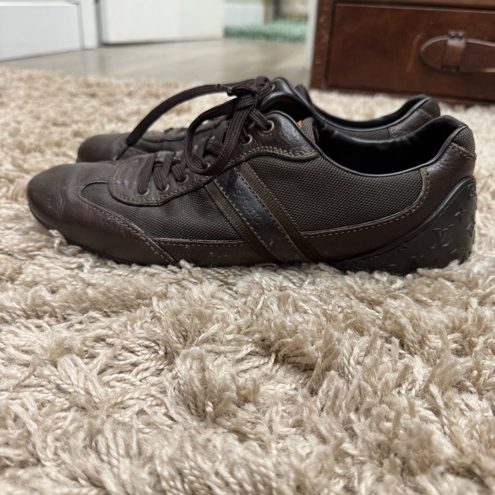 Louis Vuitton Brown Monogram Embossed Leather Lace Up Sneakers - Picture 3 of 8